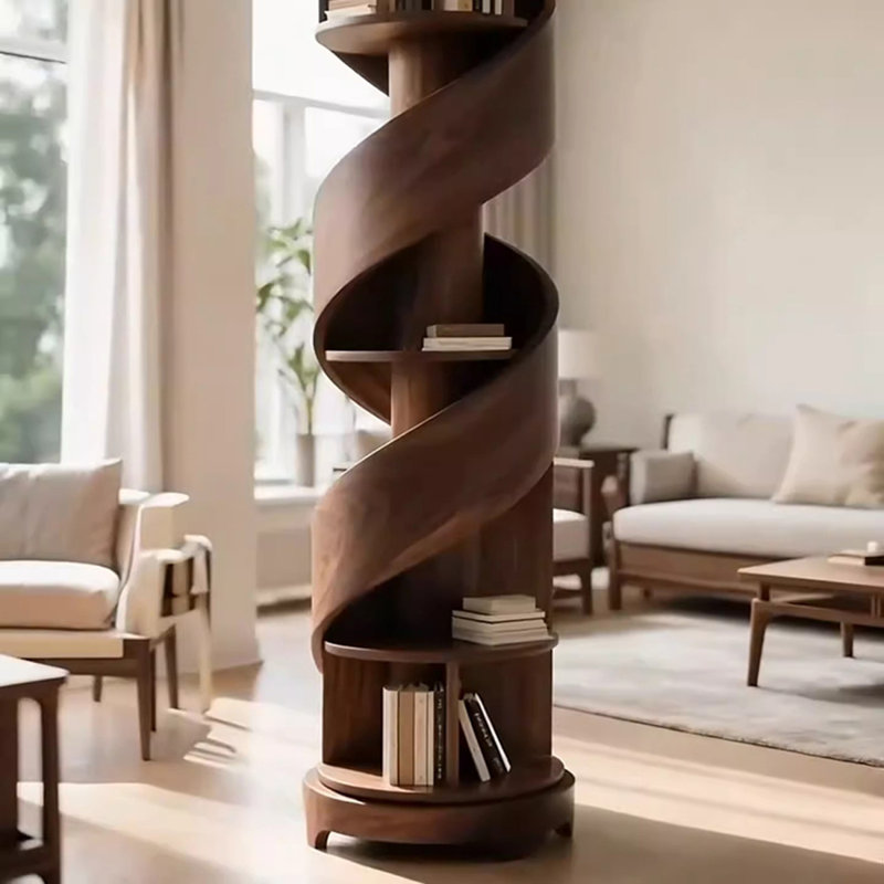 Bibliothèque rotative en bois massif Nut-Brown