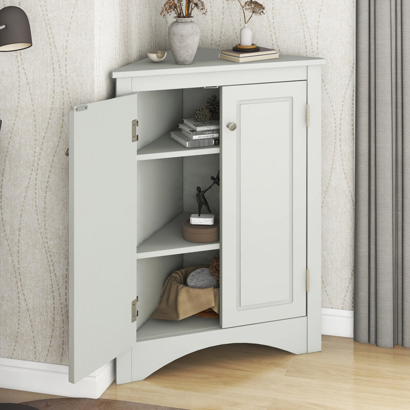 Grey Triangle Bathroom Shelf Cabinet - Adjustable Shelves For Convenience Hide Items Neatly, Mint Green
