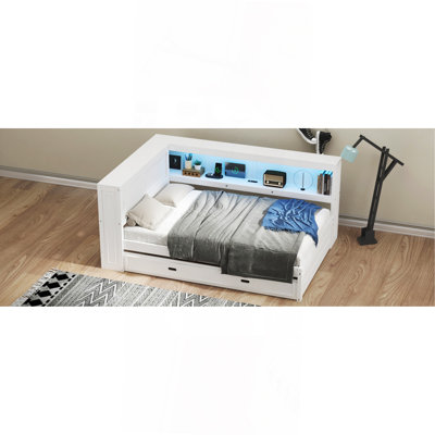 Full Size Wood Daybed With Storage Shelves