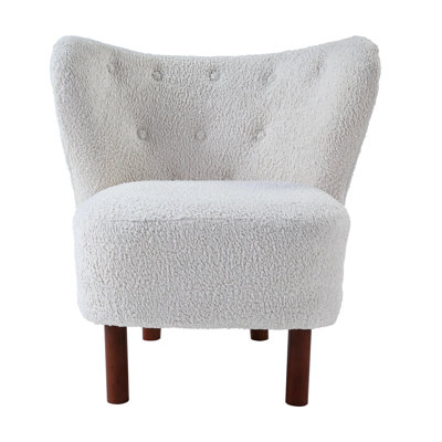 White Accent Chair - Soft Upholstery And Base Cozy Wingback Fabric Seat