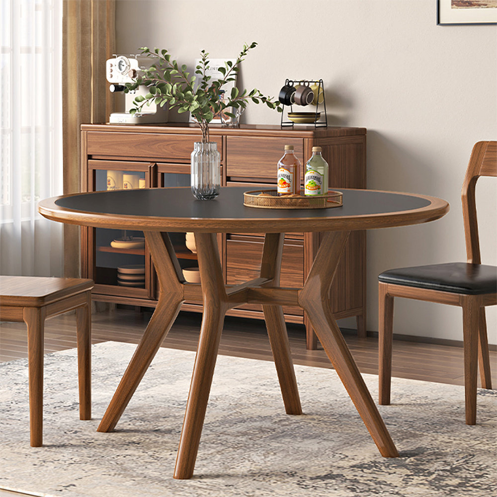 Corrigan Studio Black Round Sintered Stone tabletop Dining Table ...