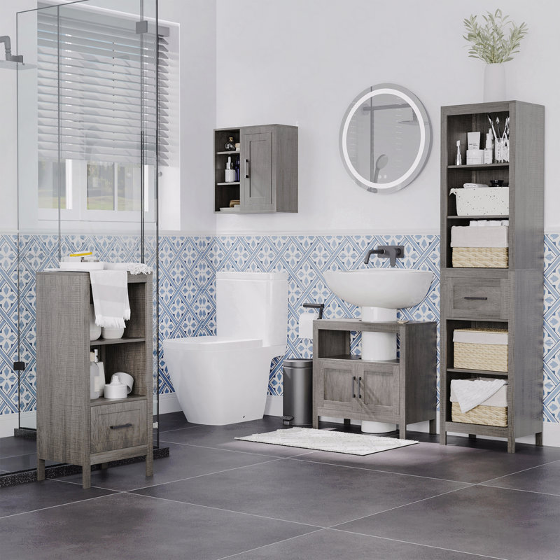 Armoire de rangement sous le lavabo 2 portes avec portes et tablette ouverte