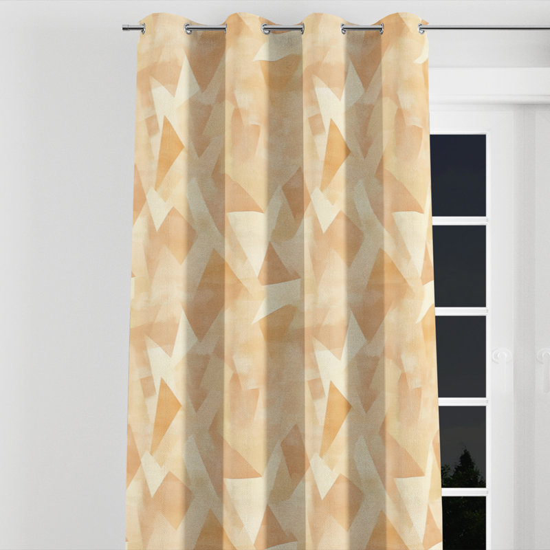 Geometric Window curtains - Modern Beige Angles Grommet Curtain - 1 Panel, 52" W x 84" L, Silver Grommets