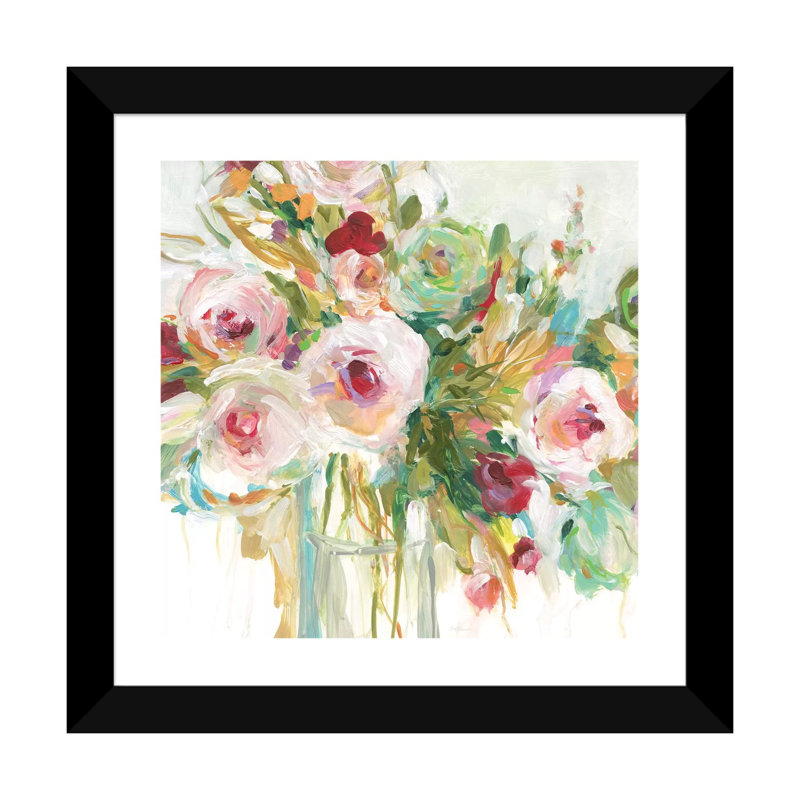 Imprimé floral abandonné par Carol Robinson-impression, H 16 po x l 16 po x p 1 po, Papier encadré noir, Blanc