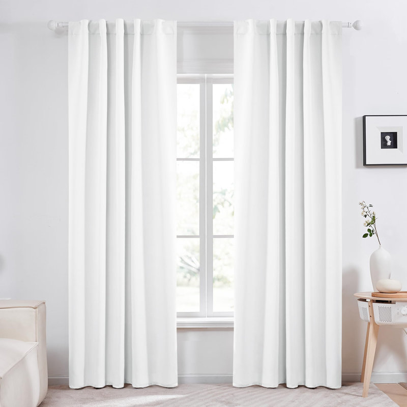 Ebern Designs Pure White Back Tab and Rod Pocket Curtain for Bedroom (Set of 2), 42" W x 95" L