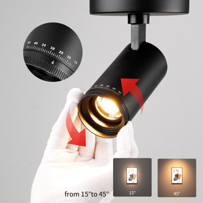 Black Adjustable 5CCT LED Ceiling Spotlight for Gallery,Directional Lamp for Home,2700-5000K,15°-45°,CRI90+