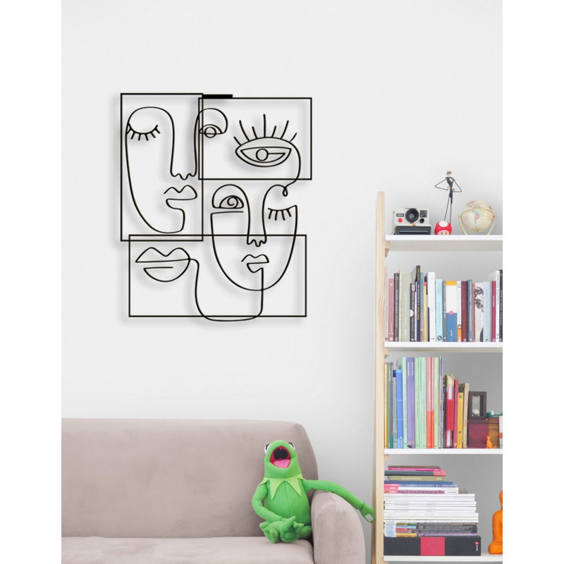 Abstract Face Lines Metal Wall Art Décor for New Home Decoration, Office Décor, Housewarming Gift, Shiny Silver