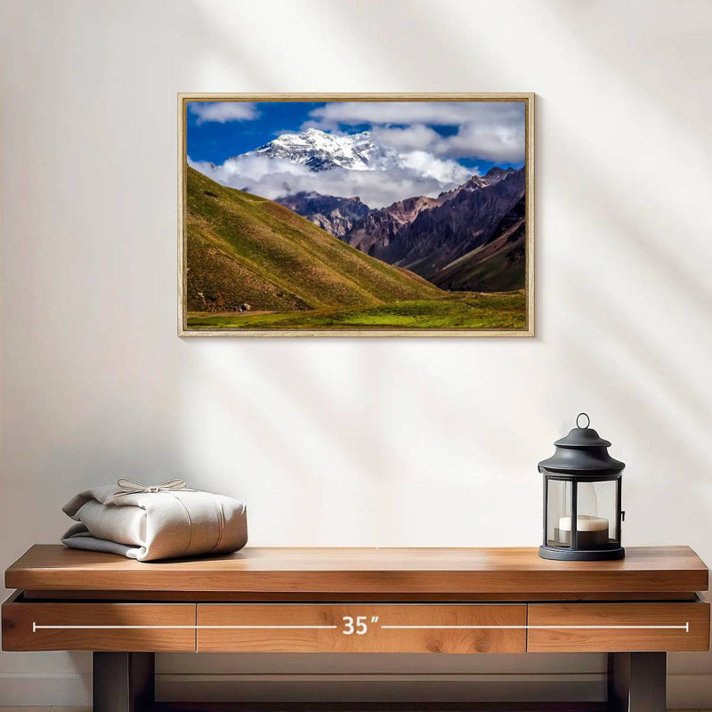 Aconcagua nuageux, Cadre flottant en bois naturel, 19 po x 13 po