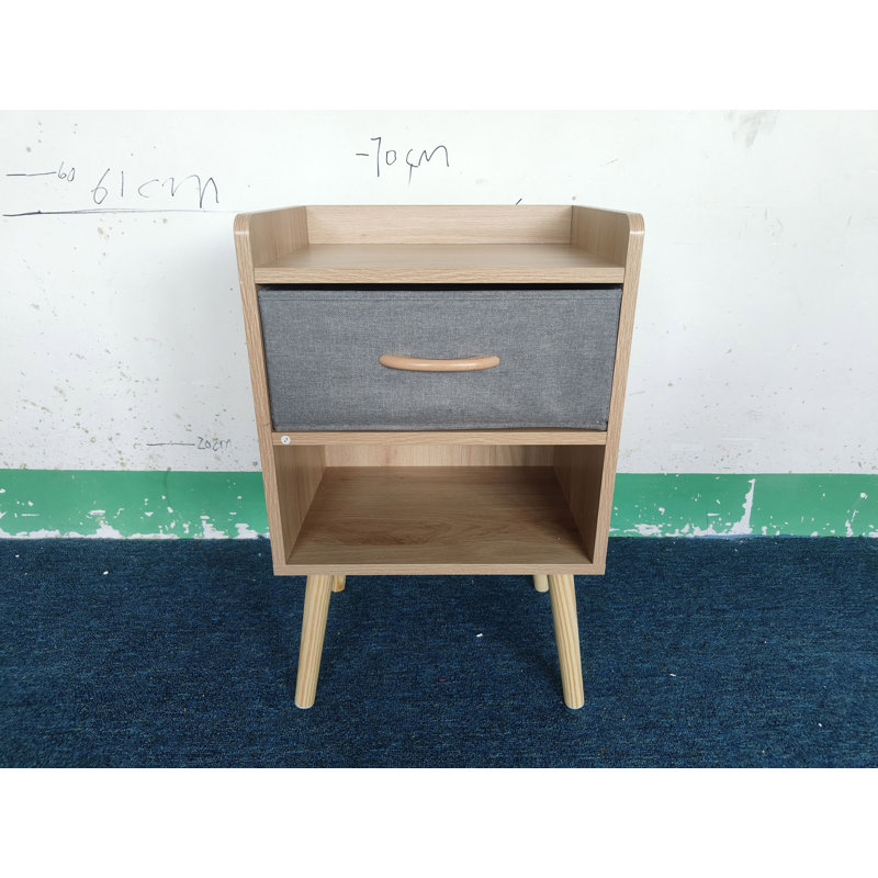 Nightstand With Collapsible Fabric Drawer, 2-Tier Storage End Table, Wood Side Table With Storage Cabinet Or Kids, Adults