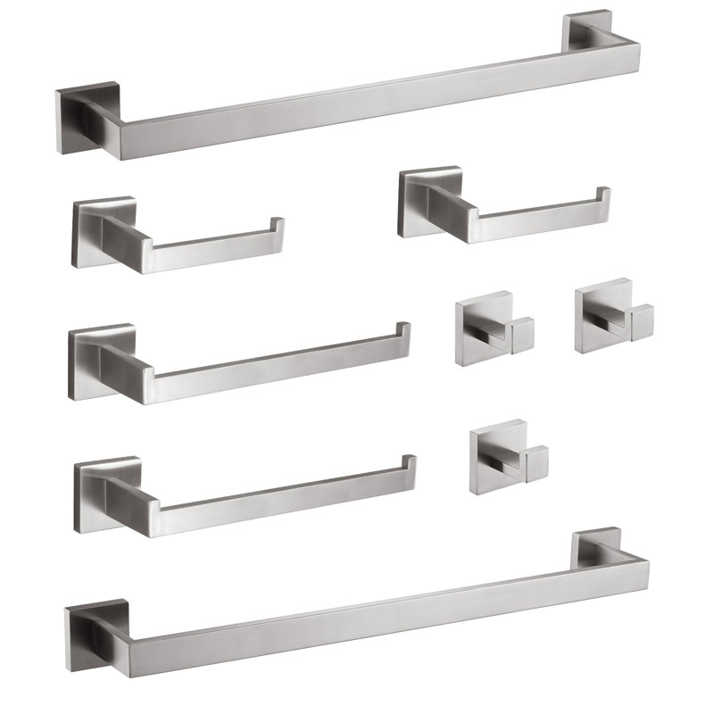 9 -Piece Stainless Steel Bathroom Hardware Set With Mounting Hardware In Brushed Nickel