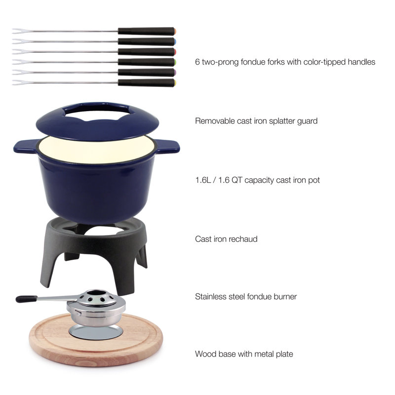Sierra 11 Piece Cast Iron Fondue Set, Deep Blue