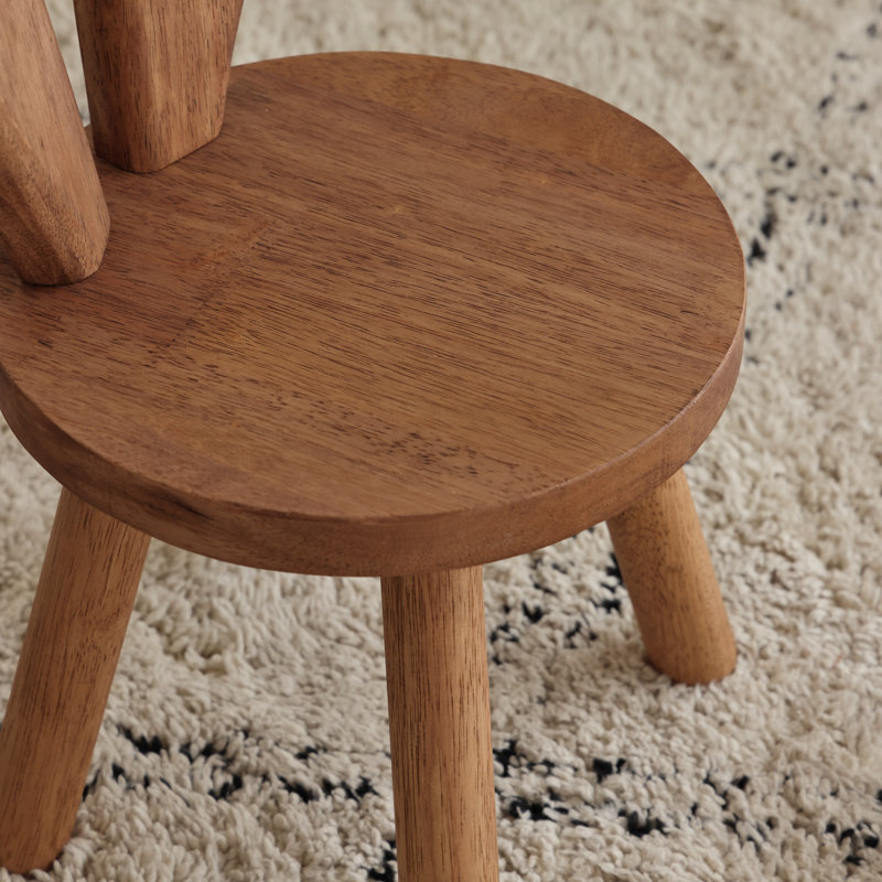 Solid Wood Rabbit Stool with Ear Backrest, Walnut