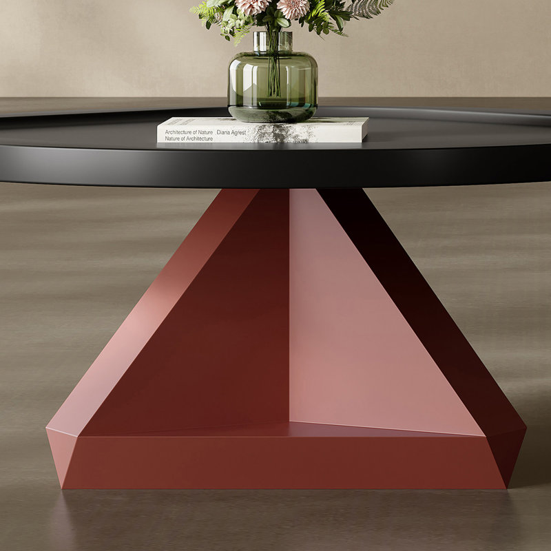 Table basse ronde de style italien, Black / Red, 16.5" H x 31.5" W x 31.5" D