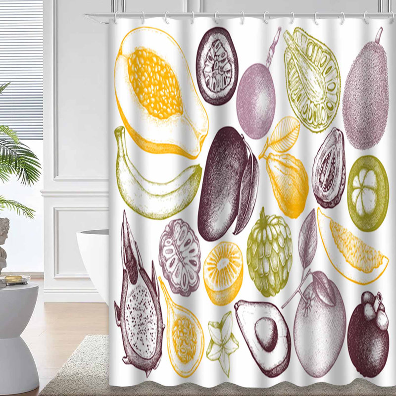 Rideau de douche imperméable à motif de jardin avec 12 crochets TropicSketch, L 72 po x l 72 po