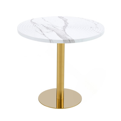 31.5 Inch Elegant White Marble Pattern Round Dining Table - Suction Molding Annular Texture, Durable And Water-Resistant.Suction Molding Process,Exquisite White Marble Pattern,Gold Metal Stand.