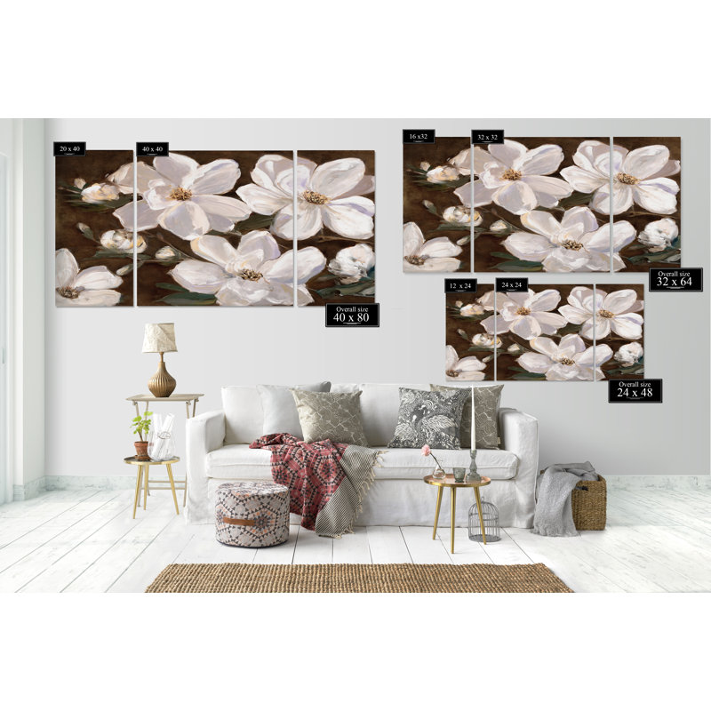 «White Chocolate Blooms II», ensemble de 3 pièces sur toile, H 24 po x l 48 po x P 1,5 po