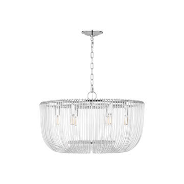 Chapman & Myers Pierce 6 Light Dining Room Pendant With Clear Shade, 83.5" H x 42" W x 42" D, Polished Nickel