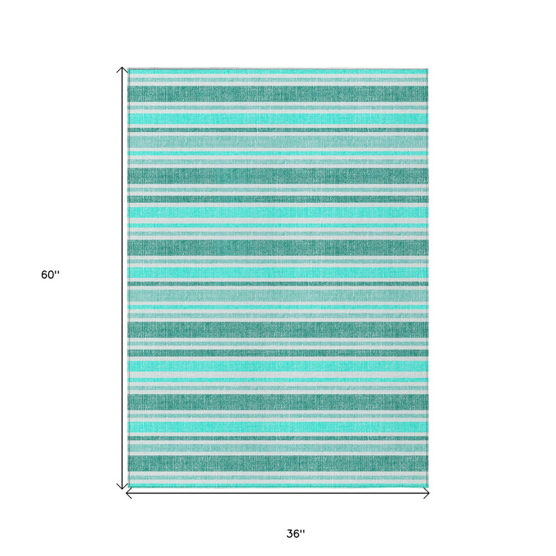 Tapis extérieur lavable antidérapant à rayures turquoise 3 pi x 5 pi