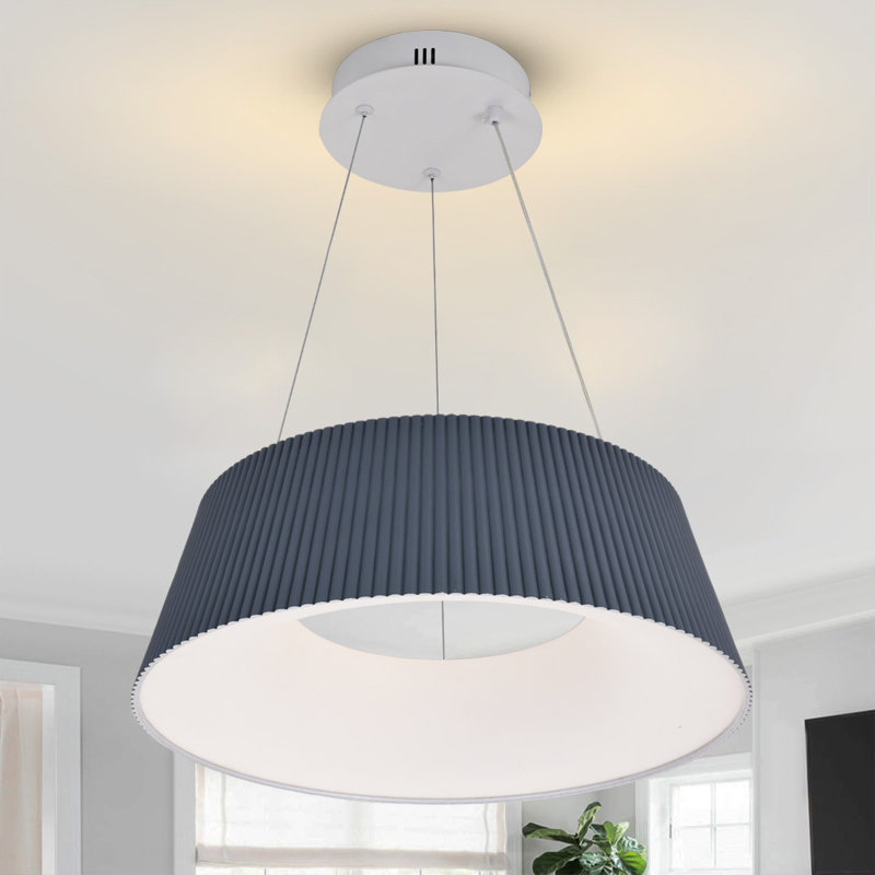 Suspension DEL moderne à nervures pour îlots de cuisine – Luminaire cylindrique noir de 45 cm (17,7 po) à hauteur réglable ; convient aux salles à manger, chambres et entrées.