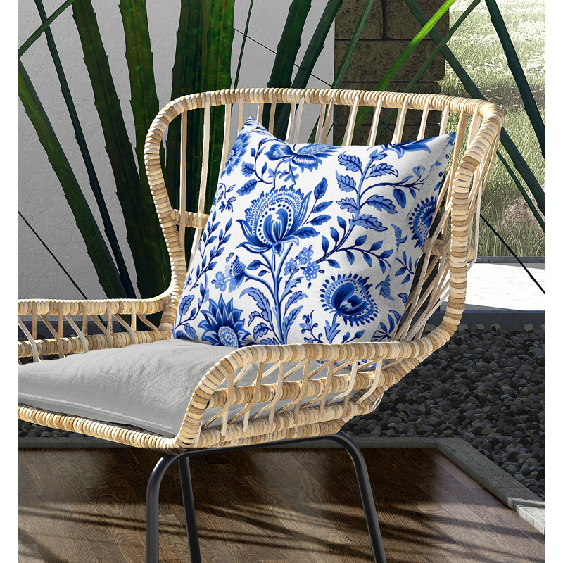 Coussin Sanganeri, H 26 po x l 26 po, Bleu / blanc