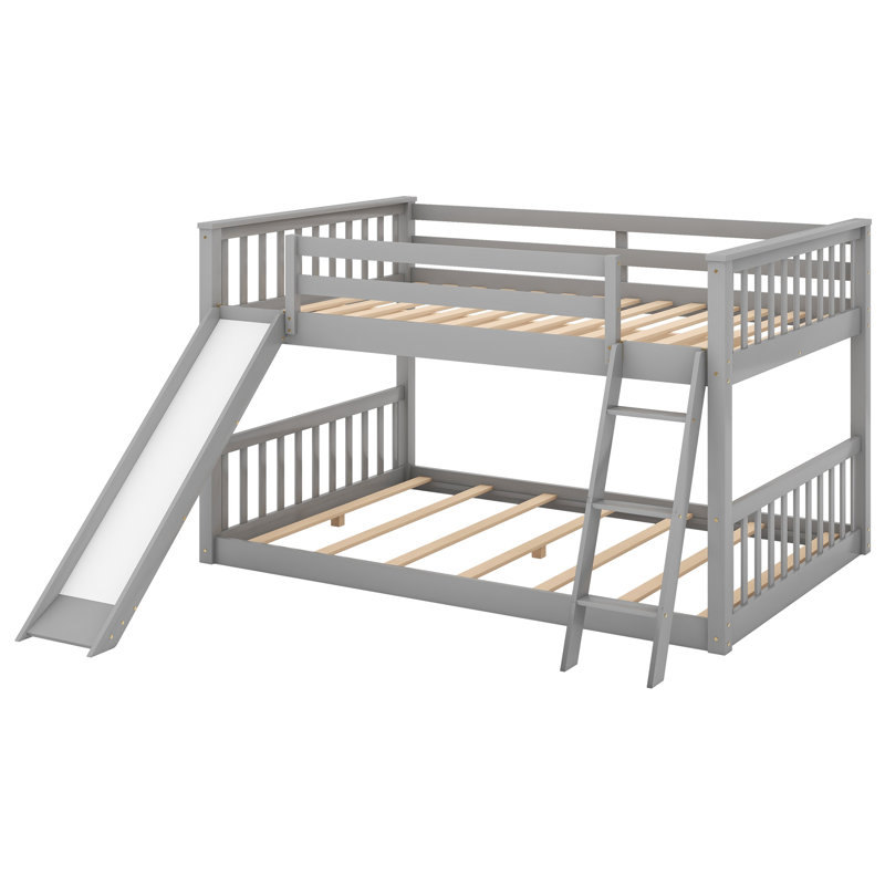 Lit superposé double au-dessus de double avec glissoire et échelle - Lit superposé convertible pour enfants pour petits espaces, gris
