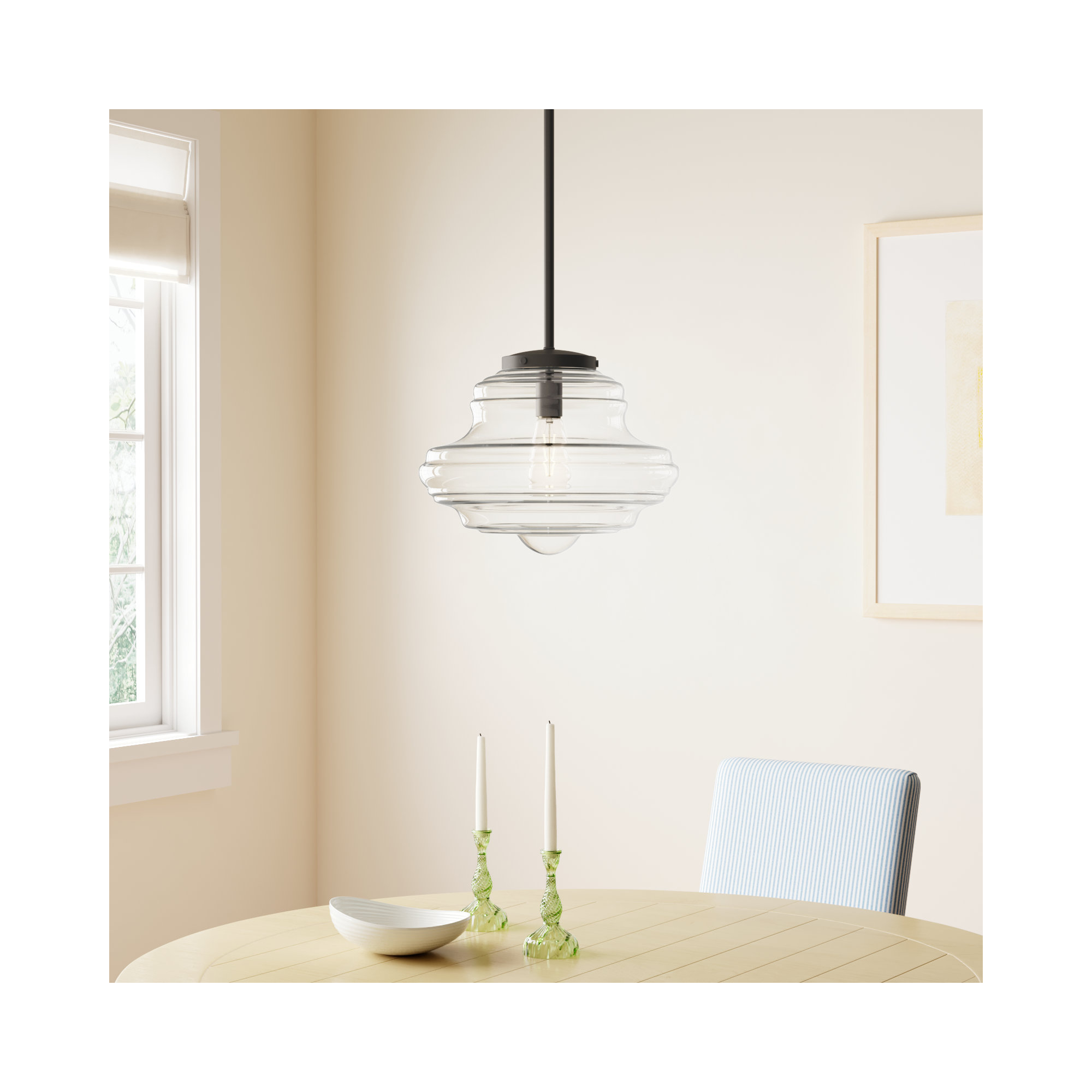 Marah 1-Light Dimmable Schoolhouse Single Pendant, Oil Rubbed Bronze