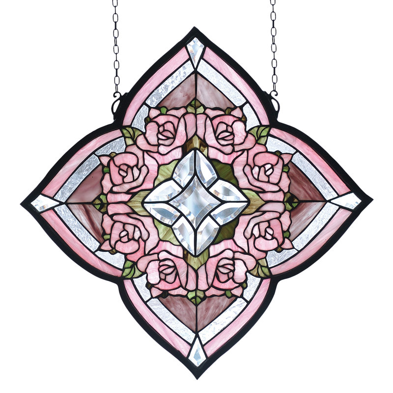Victorian Ring of Roses Stained Glass Window