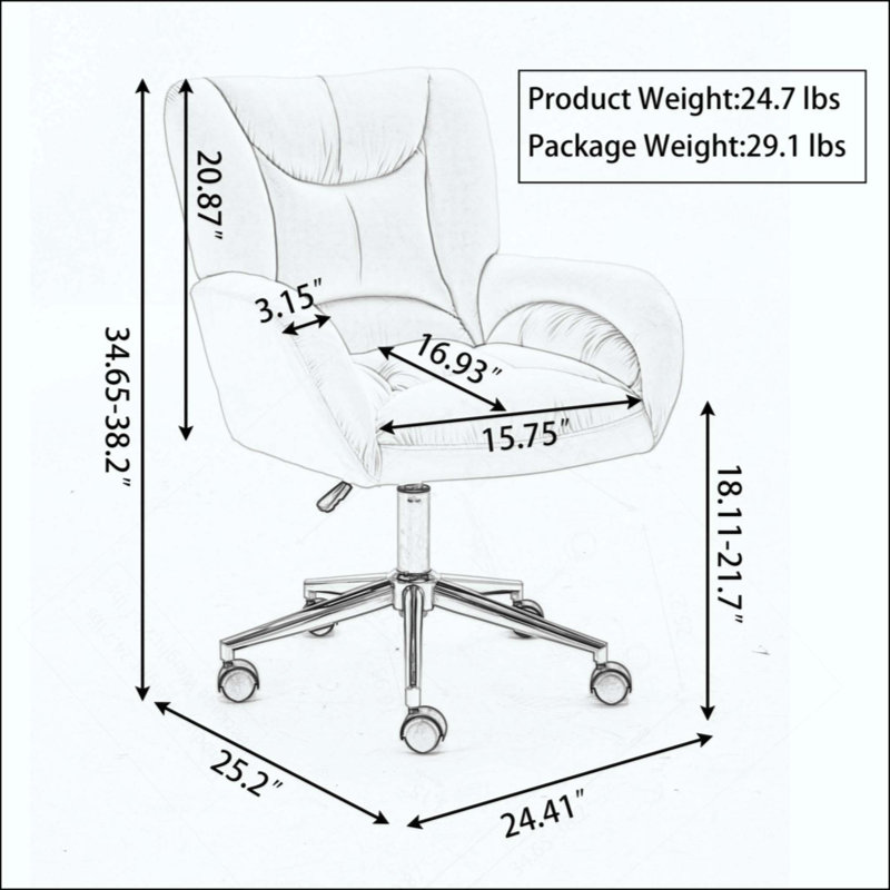 Fauteuil de bureau pivotant en tissu Teddy, chaise de bureau ergonomique réglable en hauteur avec base en métal et roulettes universelles, chaise d'ordinateur pivotante à 360° pour bureau à domicile ou chambre à coucher