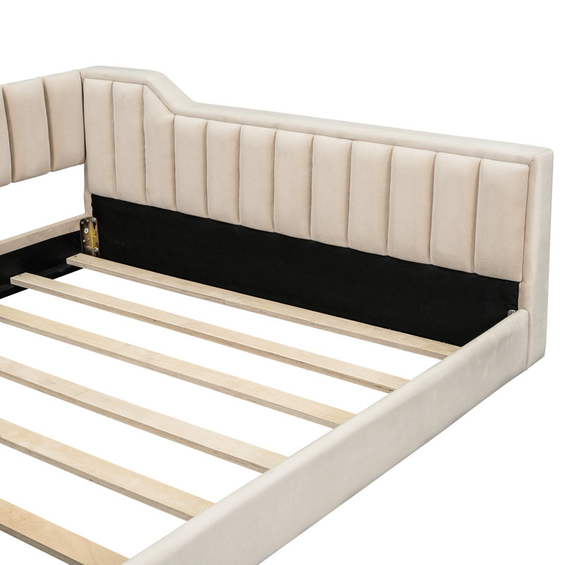 Lit de jour en velours beige avec rangement latéral - Lit élégant et fonctionnel pour toutes les pièces. Aucun sommier n'est requis, installation simple recouverte de ressorts modernes et pratiques, facile à installer