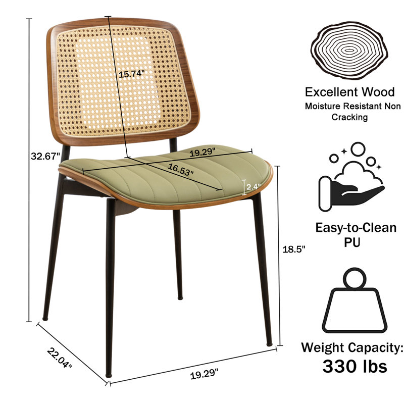 Shrihan Upholstered Rattan Dining Chairs, Green