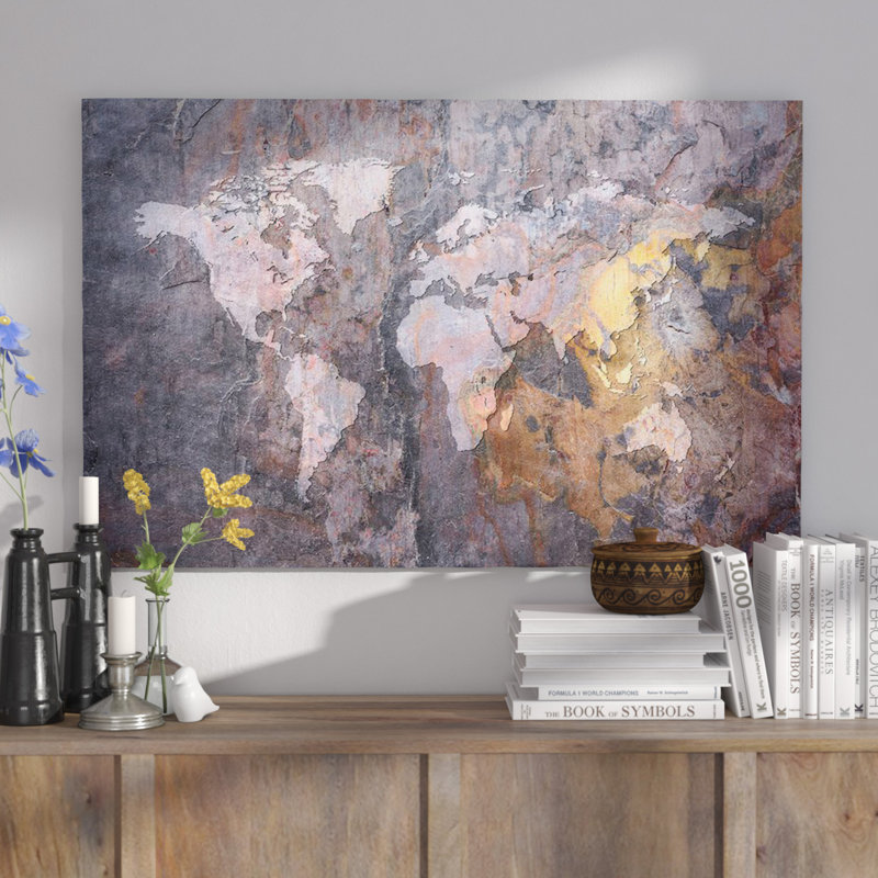 « world map on stone background », impression, Toile, H 12 po x l 18 po x P 1,5 po