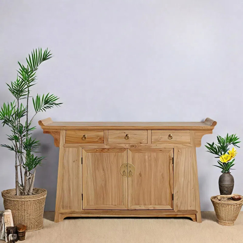 Solid Old  Elm Wood Console Cabinet, Original Wood 