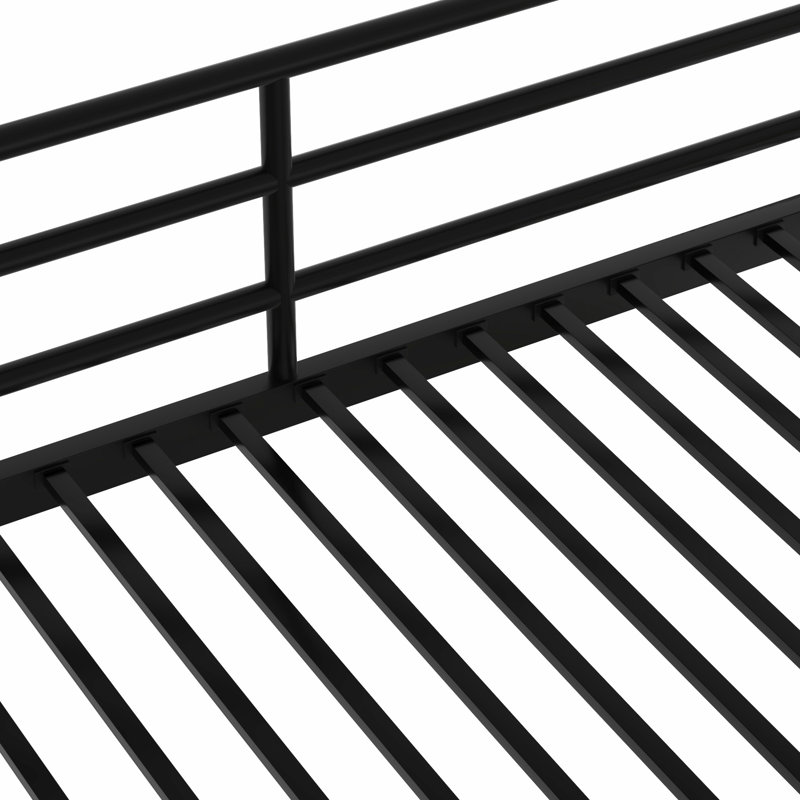 Lit superposé double au-dessus de grand lit double, confortable et sécuritaire, en métal, lit superposé noir, capacité de lit inférieur de 600 lb,