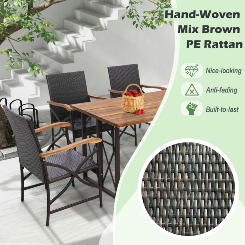 Set Of 2 Patio Wicker Chairs With Soft Zippered Cushion