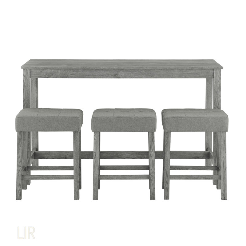 Ensemble de table de bar 59 pouces avec prise électrique, 3 tabourets rembourrés et conception compacte pour une vie moderne
