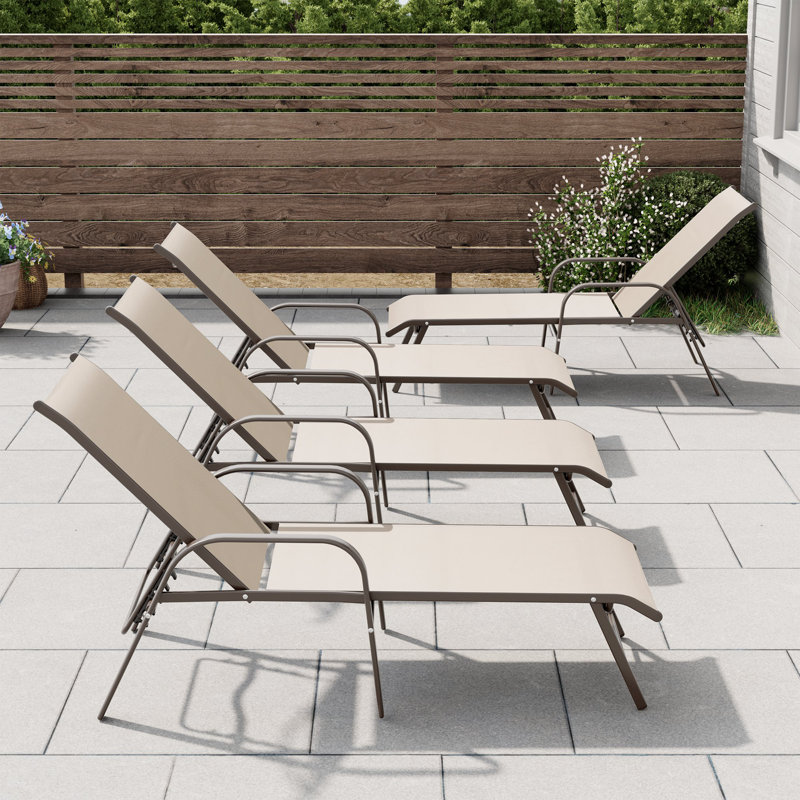 Chaise longue inclinable en aluminium (ensemble de 4), Gris, Blanc