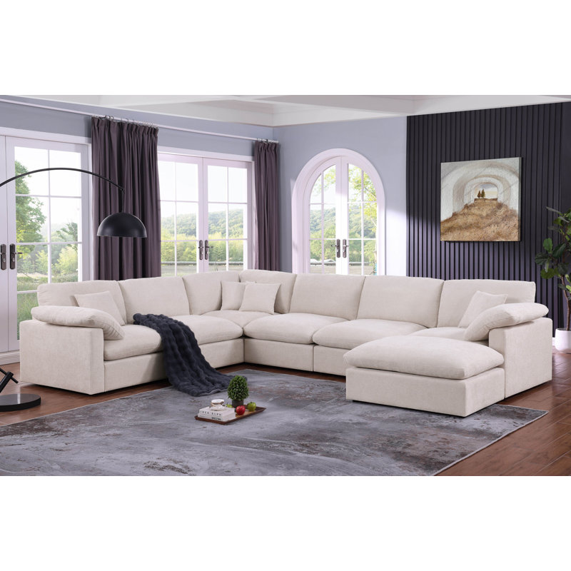 Canapé modulaire réversible en coin 7 pièces Cloud, Mélange de polyester beige