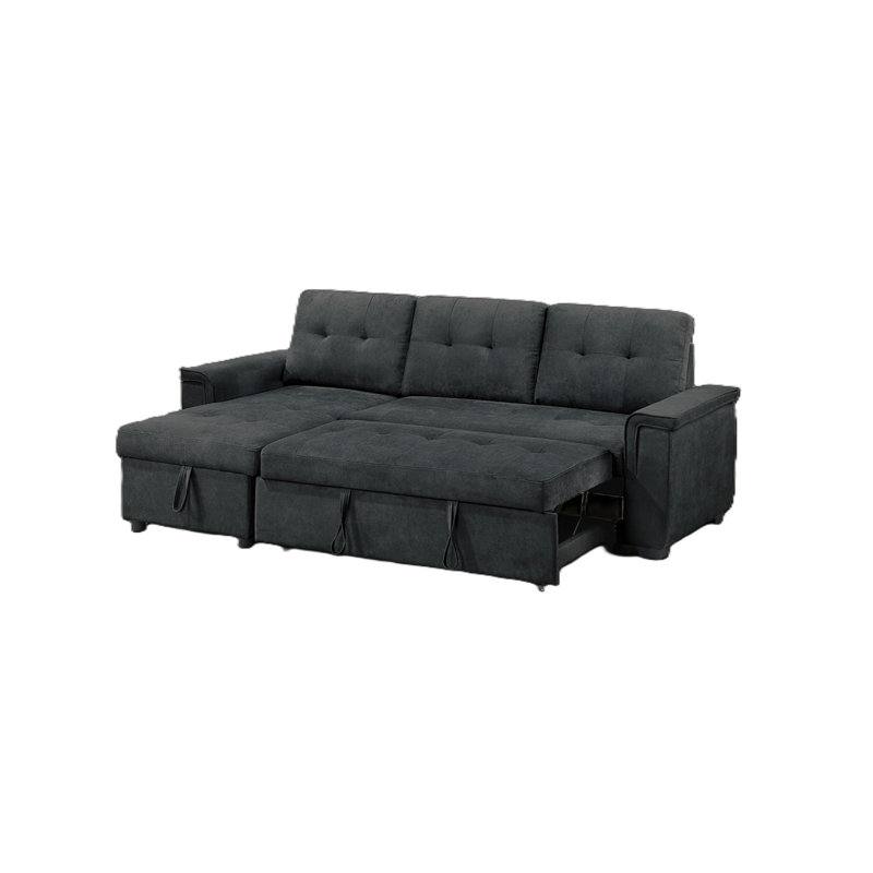 Ensemble de méridienne réversible convertible modulaire avec rangement rembourré en tweed de couleur noire 2 pièces