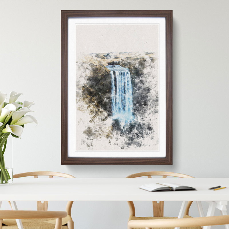 Skogafoss Waterfall Iceland - Picture Frame Painting Print, 87cm H x 62cm W x 2cm D, Walnut Framed