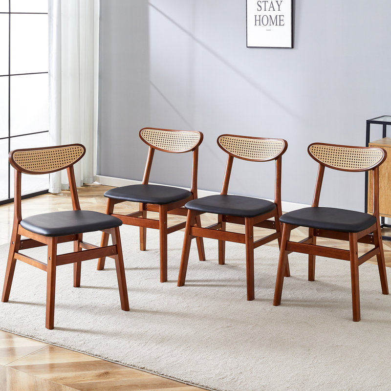 Brynia Wood & Rattan Upholstered Dining Chairs, Noyer