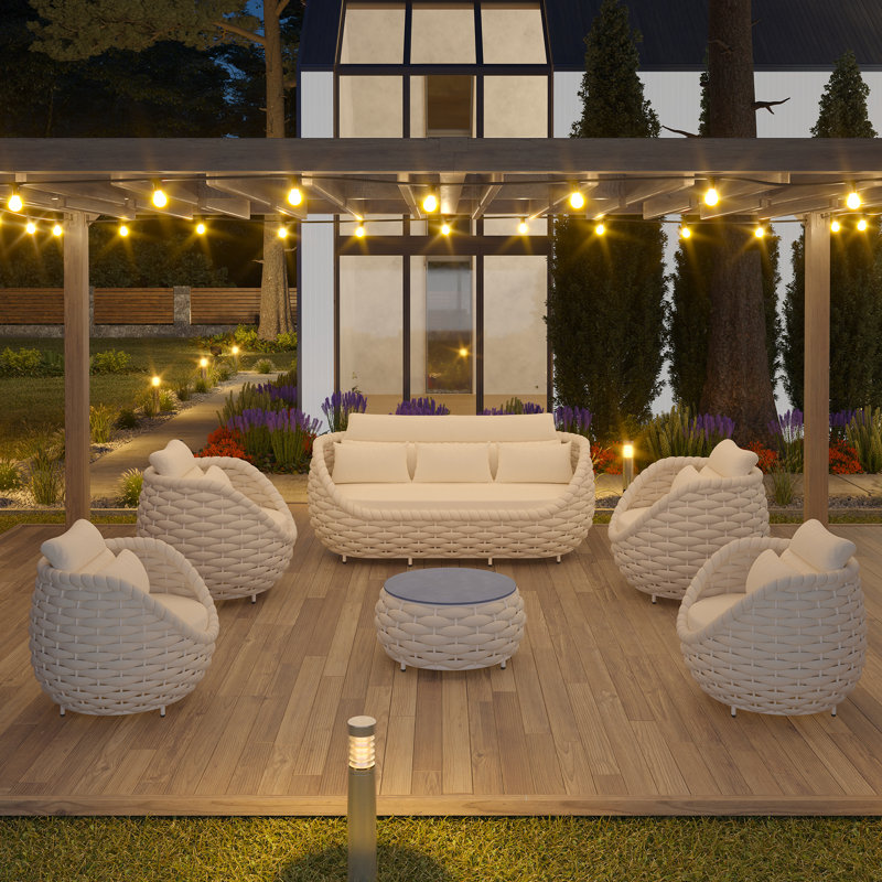Outdoor Patio Hand-woven Rope Powder-coated Aluminum Sofa Set With Cushions And Pillows