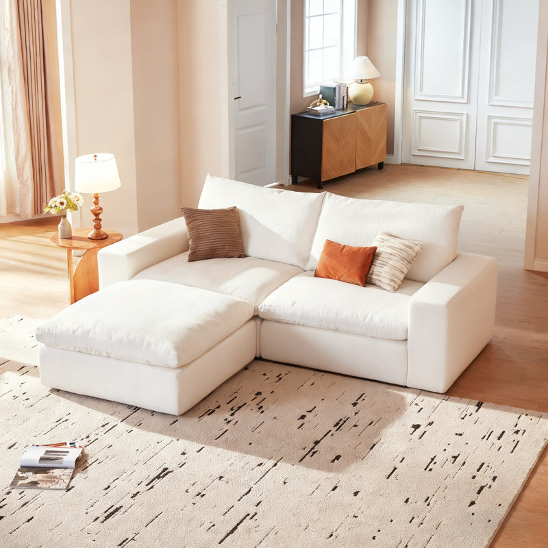81“W Comfy Cloud Couch, Small L Shaped Sofa, Loveseat With Storage Ottoman For Small Apartment, Narrow Living Room, 2