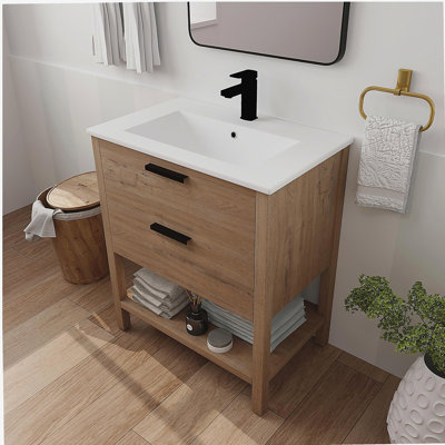 Meuble-lavabo de 30 pouces avec planche en bois massif et 2 tiroirs