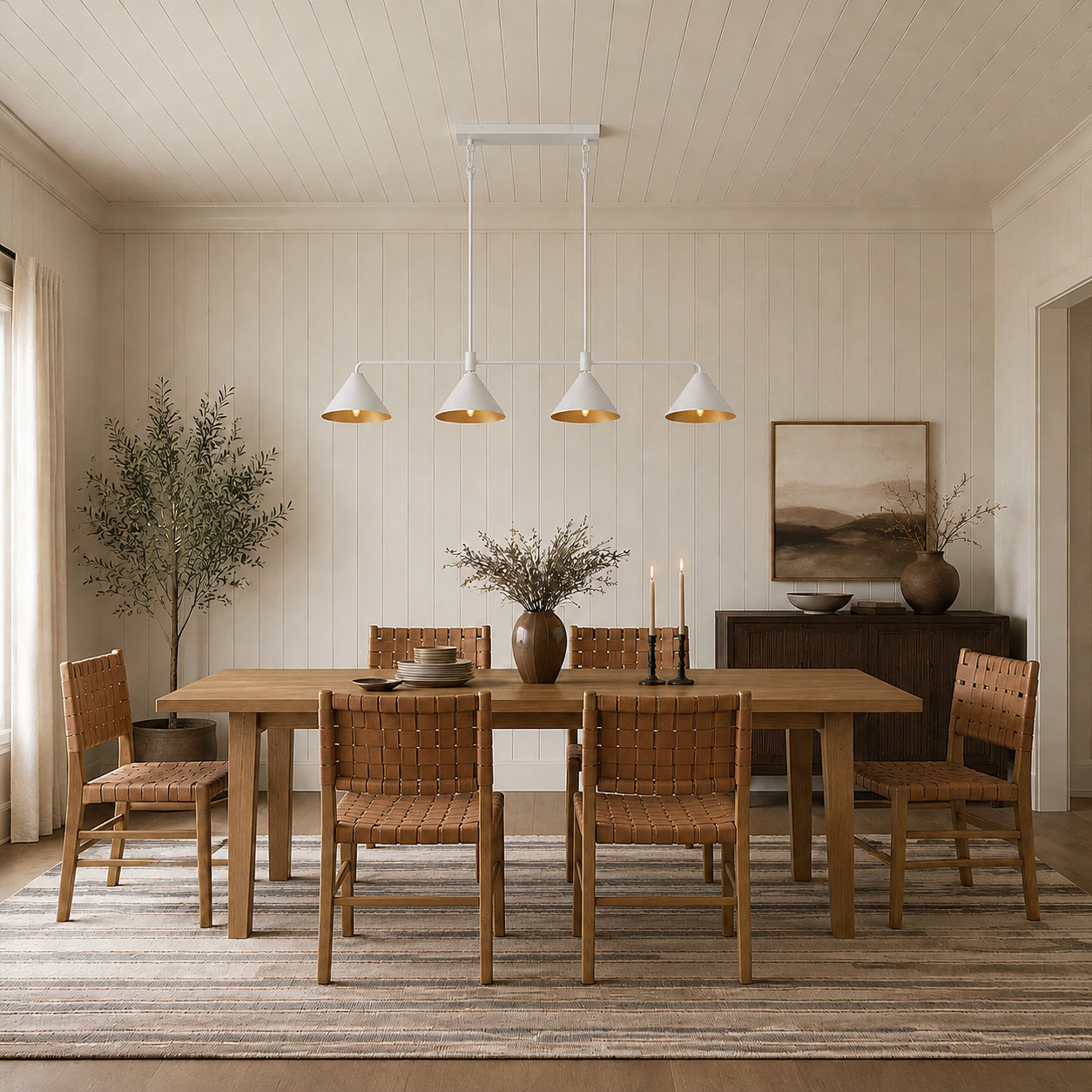 4 - Light Metal Chandelier, White