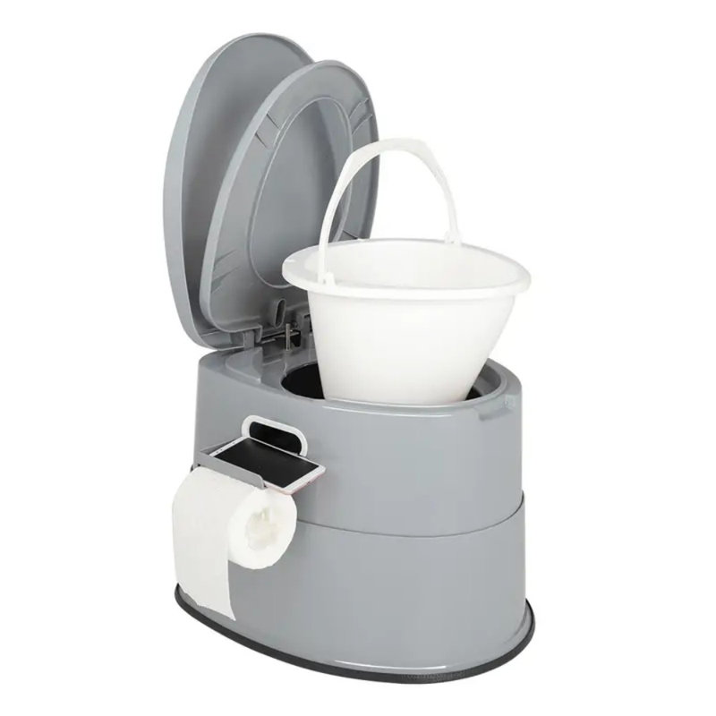 Portable Toilet 18 Inch L X 15.5 Inch W X 15.7 Inch H Indoor Outdoor Commode Detachable Inner Bucket And Removable Paper Holder With Brush And 2 Trash Bags, Lightweight & Compact For Camping, Boat, Van, Emergency Use