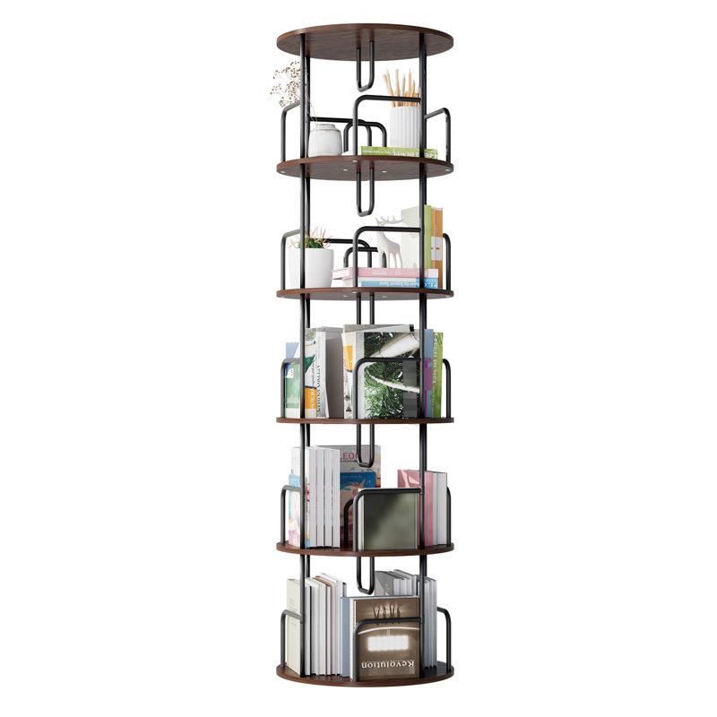 Bibliothèque pivotante à 5 niveaux, tour rotative 360 pour la maison, espace et design élégant, brun noyer, Noyer brun