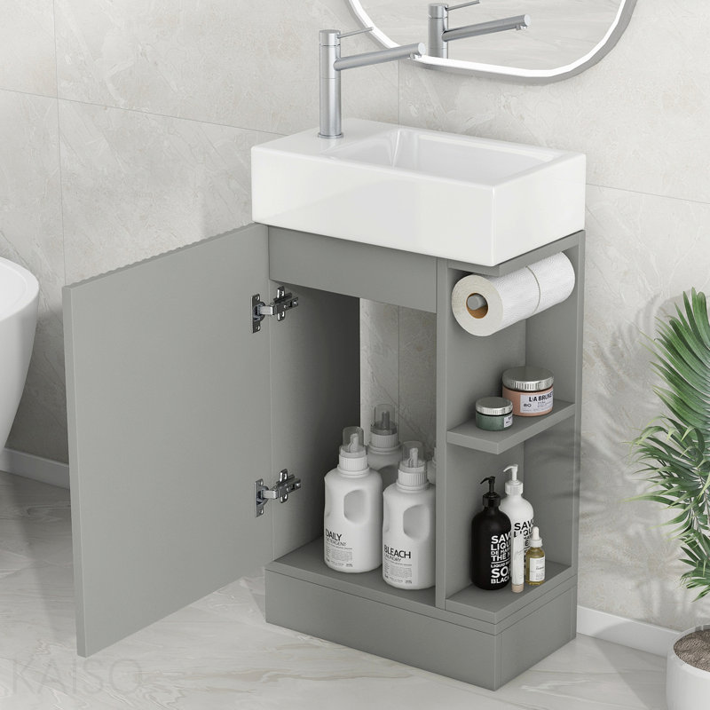 18.6" Bathroom Vanity With Sink, Bathroom Vanity Cabinet With Two-Tier Shelf, Left Or Right Orientation, Grey, Gray