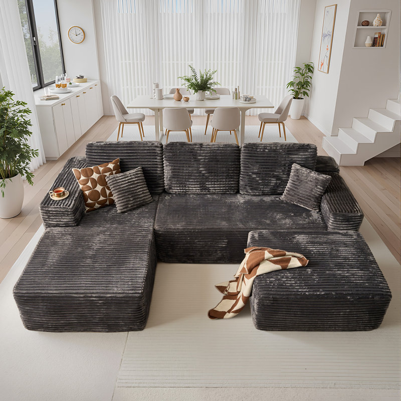 Seren Boneless 106" Modular L-shaped Sectional Sofa With Ottoman, No-assembly Cloud Couch, Boneless Design For Modern Living