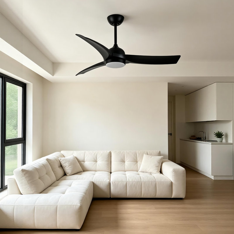 Ventilateur de plafond d'intérieur noir / noir à fixation sur tige verticale Sardinia 52 po avec DEL intégrée et télécommande incluse