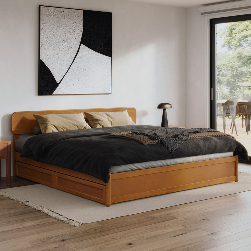 Ause Solid Wood Platform Storage Bed, Light Toffee, King